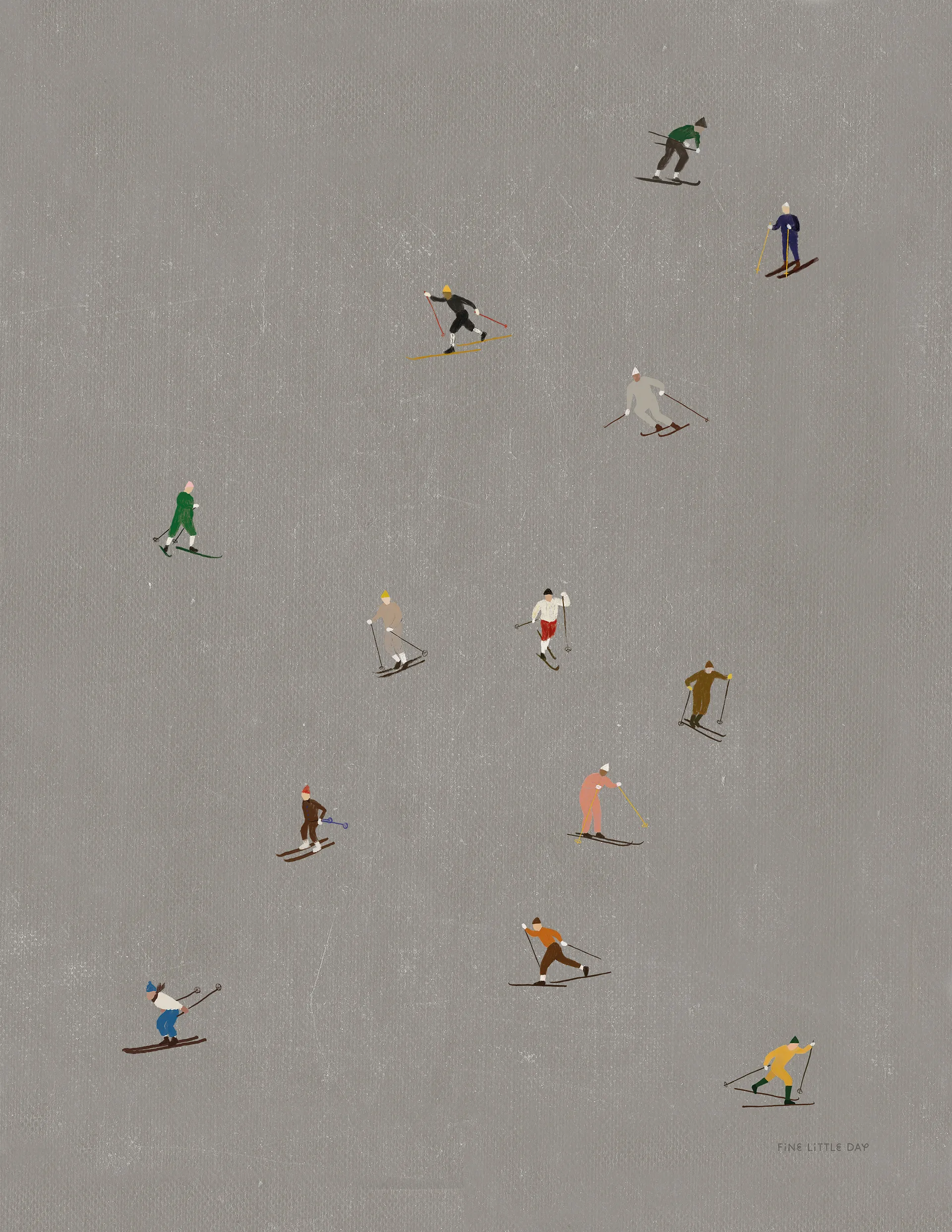 Póster Skiers 40x50 cm, cinza Fine Little Day