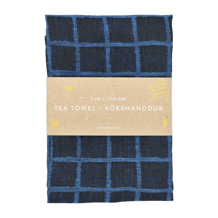 Rutig jacquard-woven toalha de cozinha 47x70 cm, Azul-preto Fine Little Day