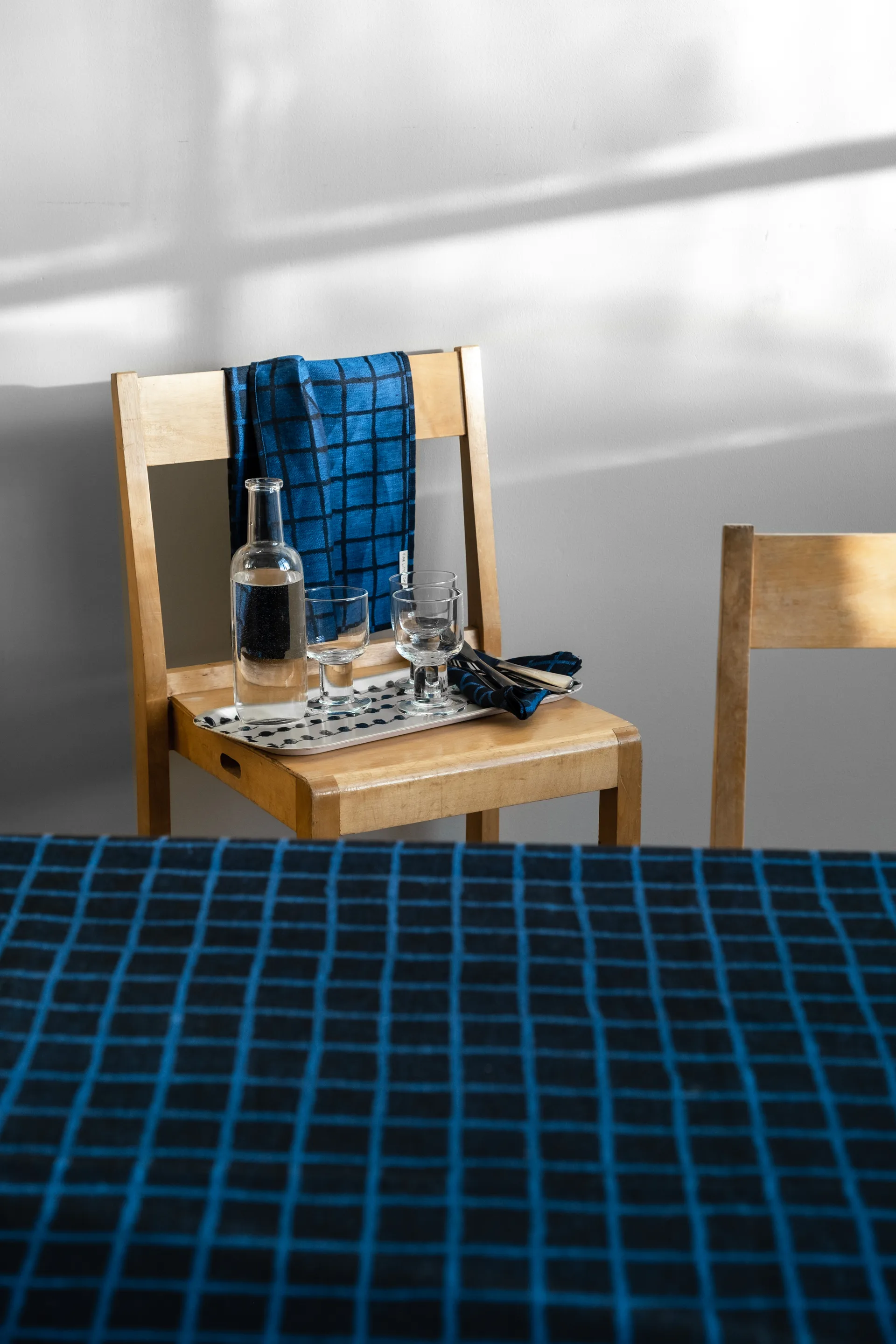 Rutig jacquard-woven toalha de cozinha 47x70 cm, Azul-preto Fine Little Day