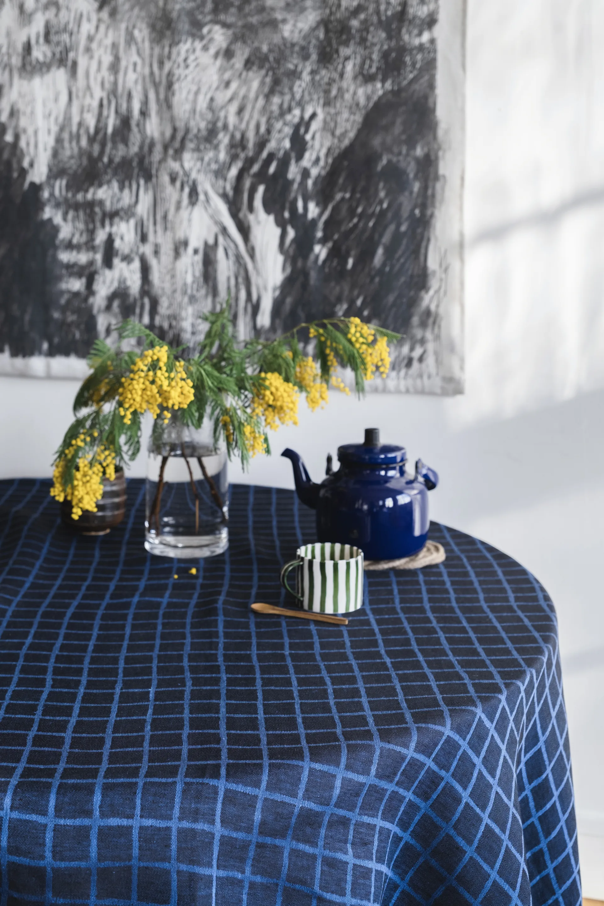 Rutig jacquard-woven toalha de mesa 147x250 cm, Azul-preto Fine Little Day