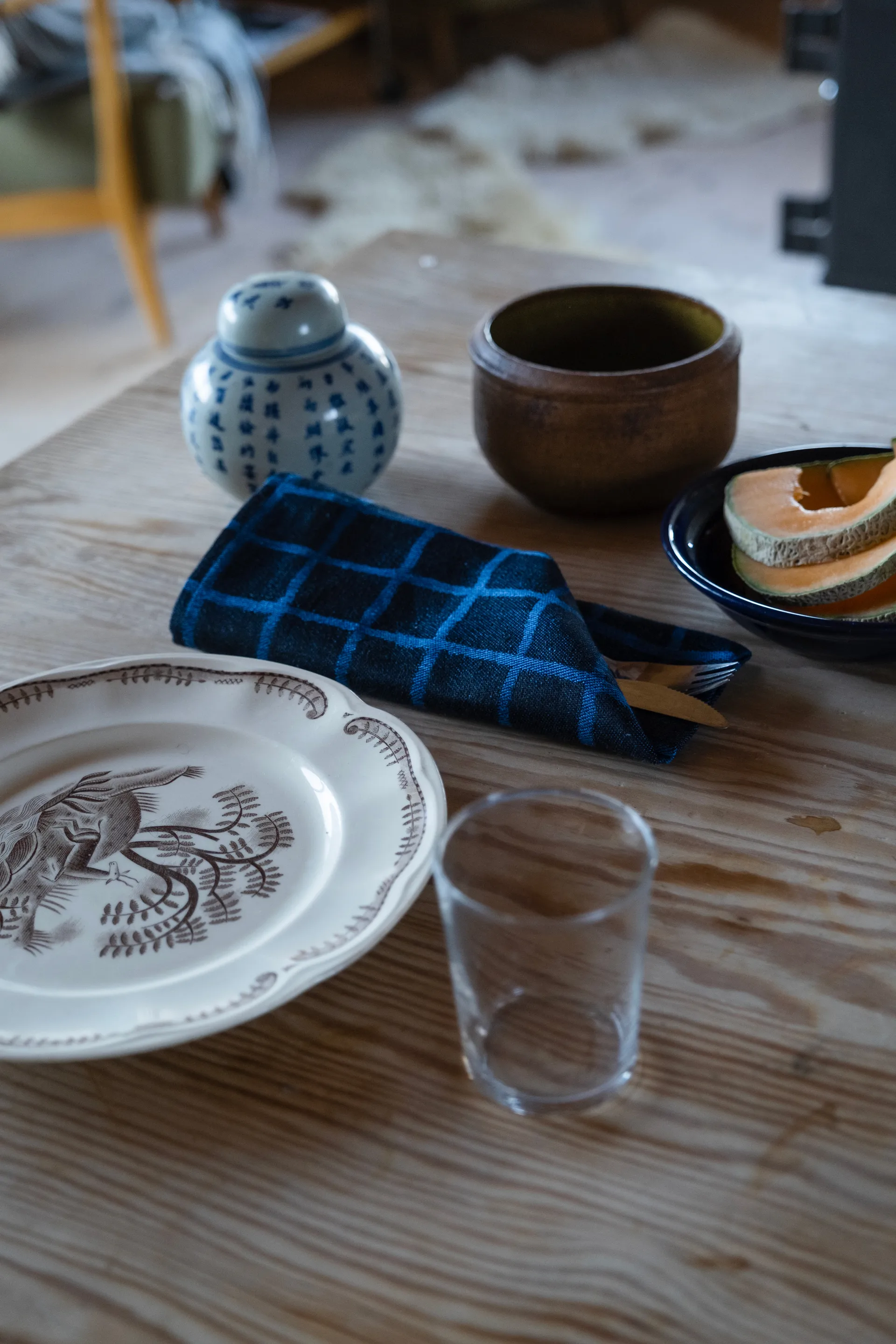 Rutig jacquardvävd guardanapo de papel - lote de 2, Azul-preto Fine Little Day