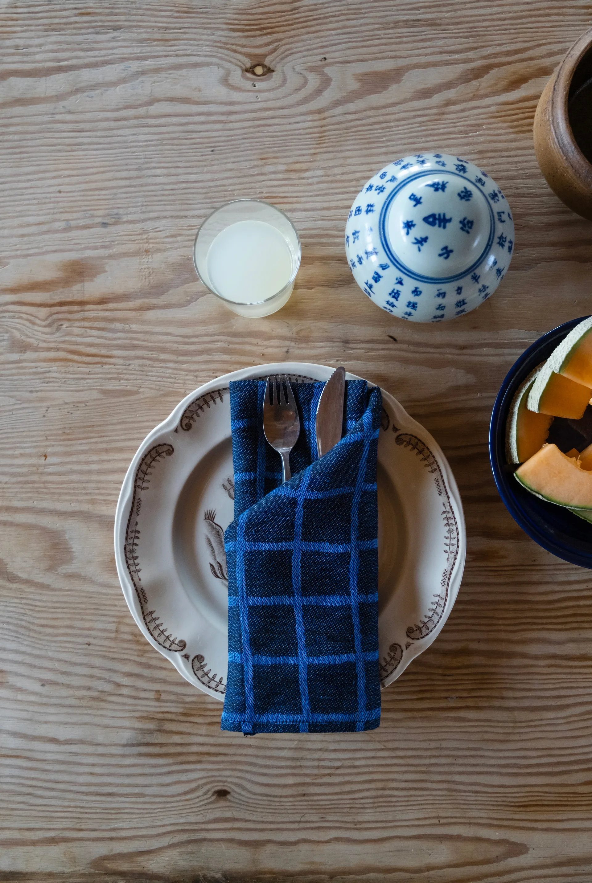 Rutig jacquardvävd guardanapo de papel - lote de 2, Azul-preto Fine Little Day