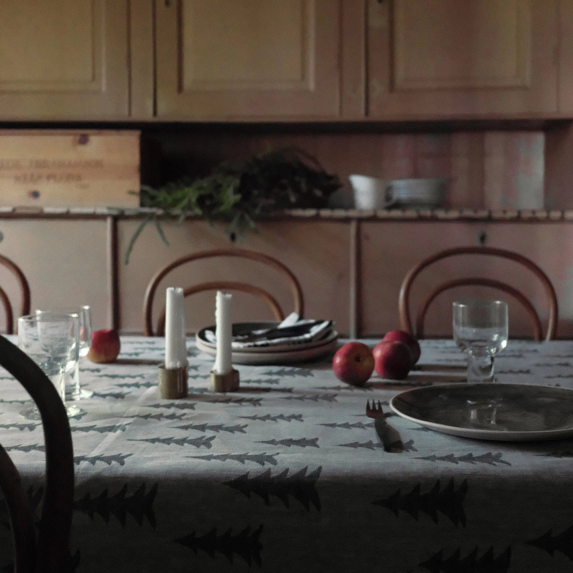 Toalha de mesa Gran jacquard-lã 147x250 cm, verde-cinza Fine Little Day