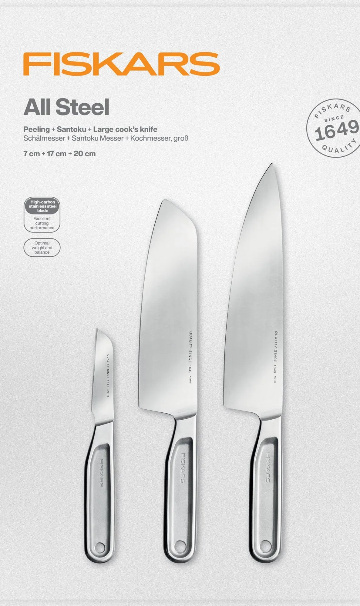 All Steel conjunto de facas, 3 peças Fiskars