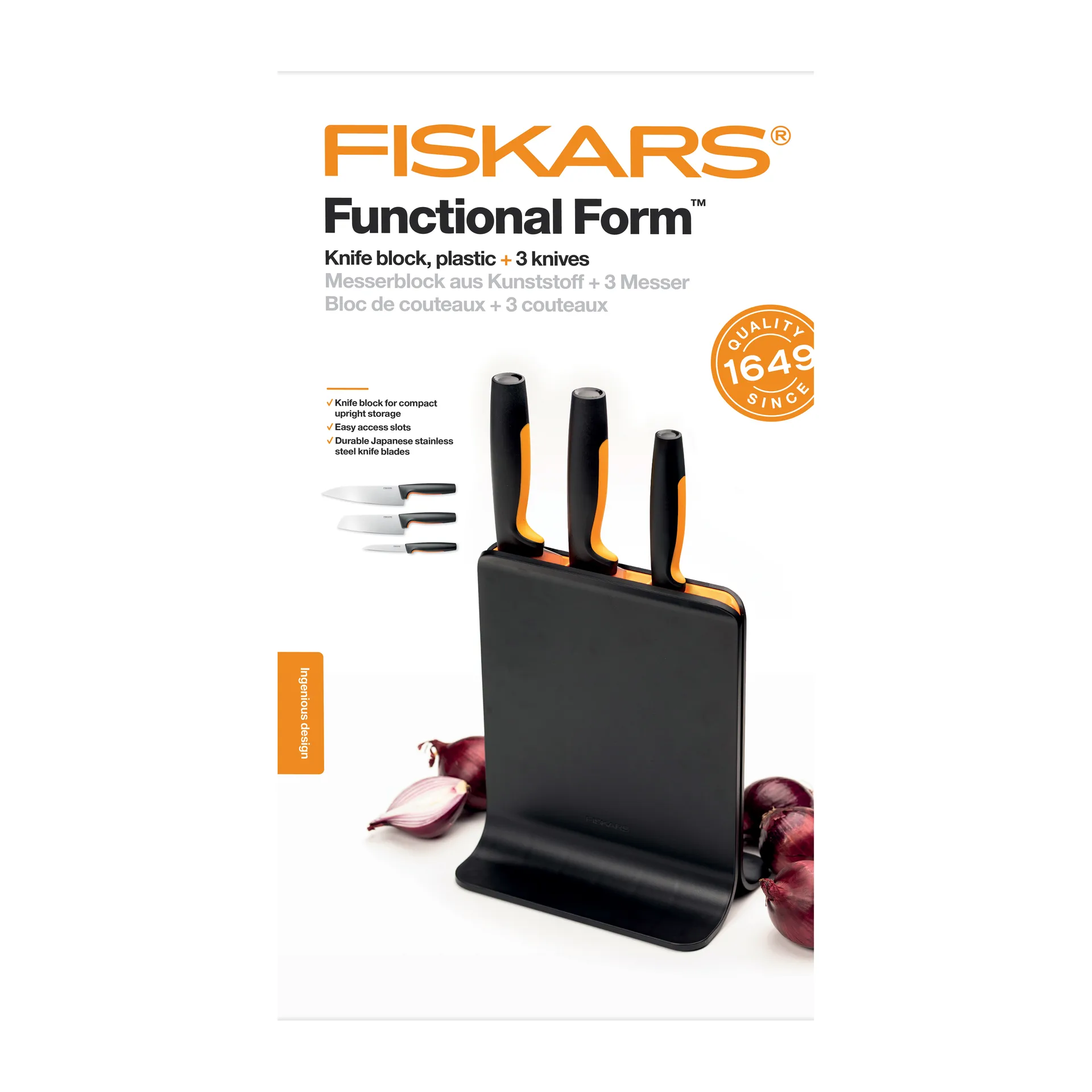 Bloco de facas de plástico com 3 facas Functional Form, 4 peças Fiskars