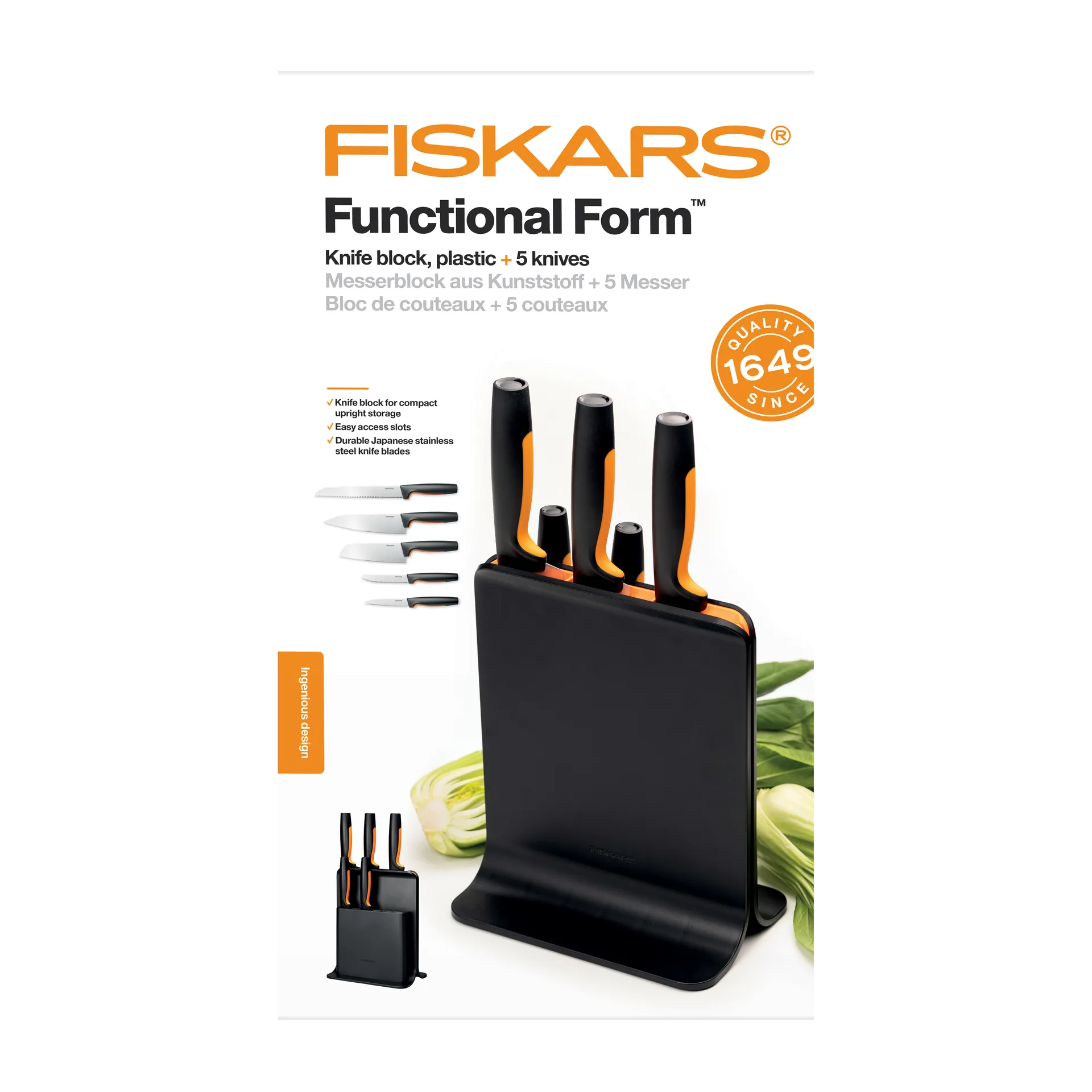 Bloco de facas de plástico com 5 facas Functional Form, 6 peças Fiskars