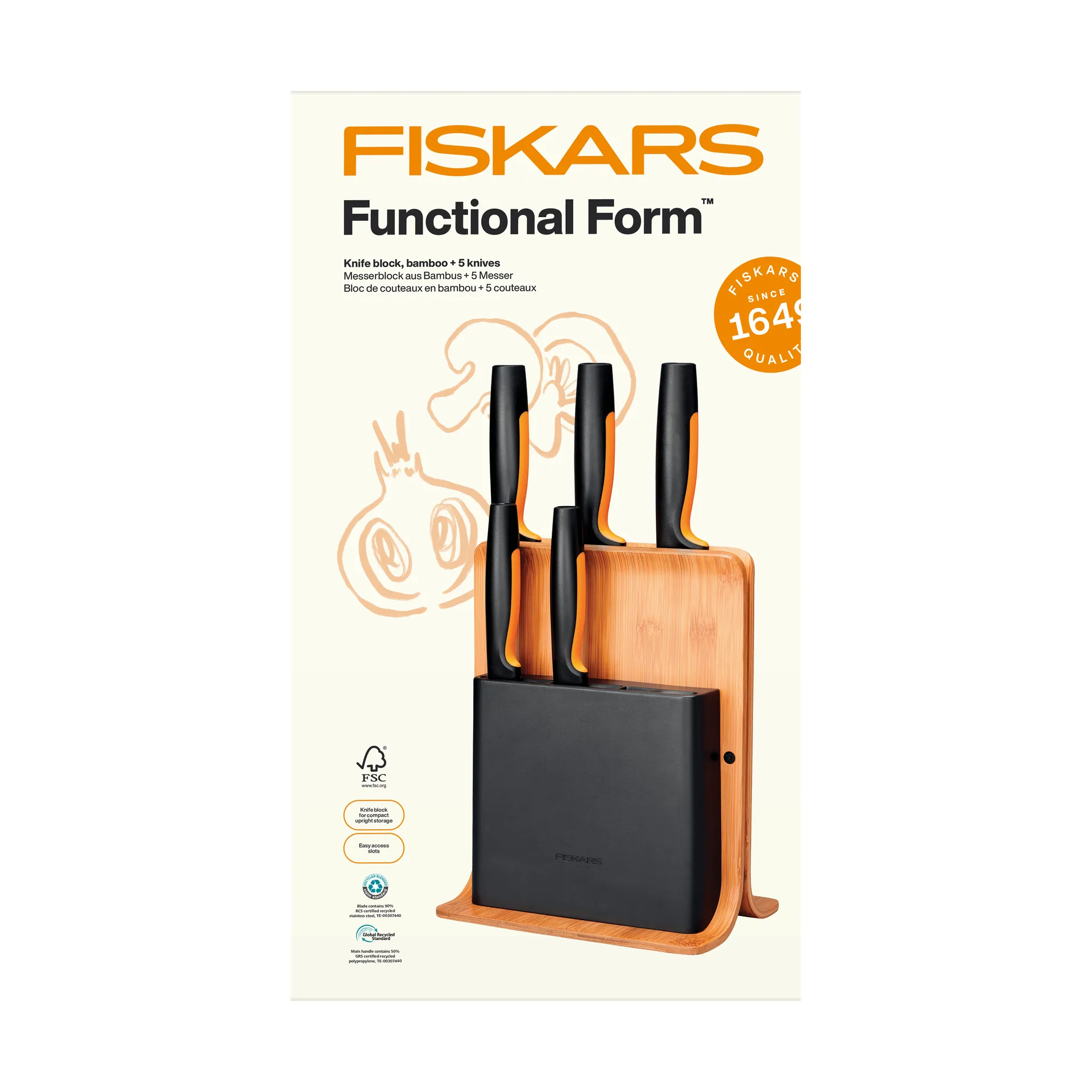 Functional Form conjunto de facas com bloco de facas, Bambu, 6 peças Fiskars