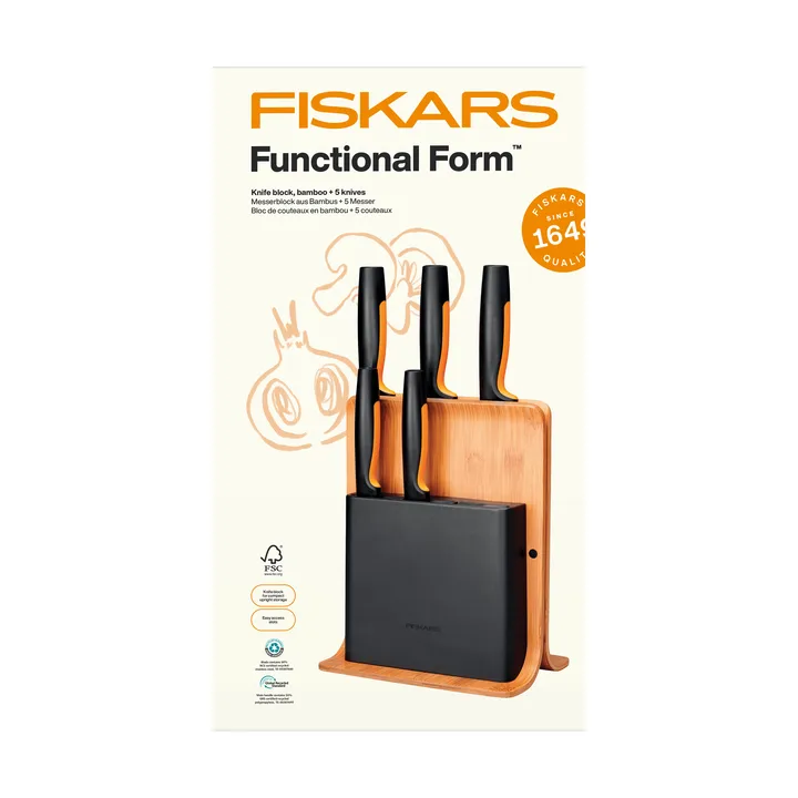 Functional Form conjunto de facas com bloco de facas - Bambu, 6 peças - Fiskars