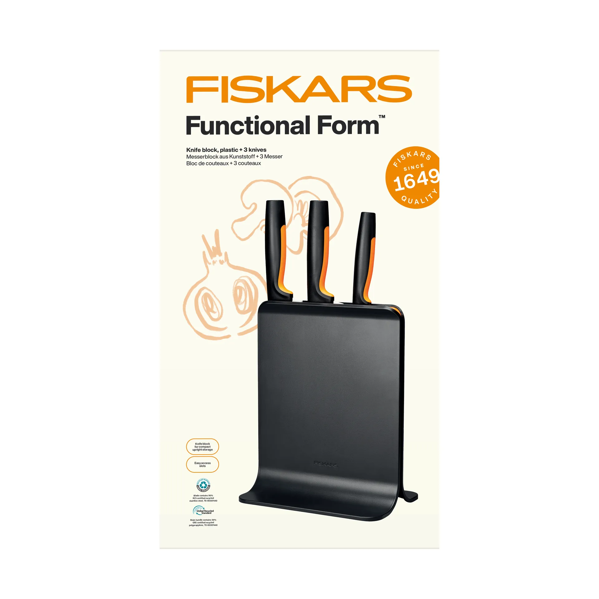 Functional Form conjunto de facas com bloco de facas, Plástico, 4 peças Fiskars
