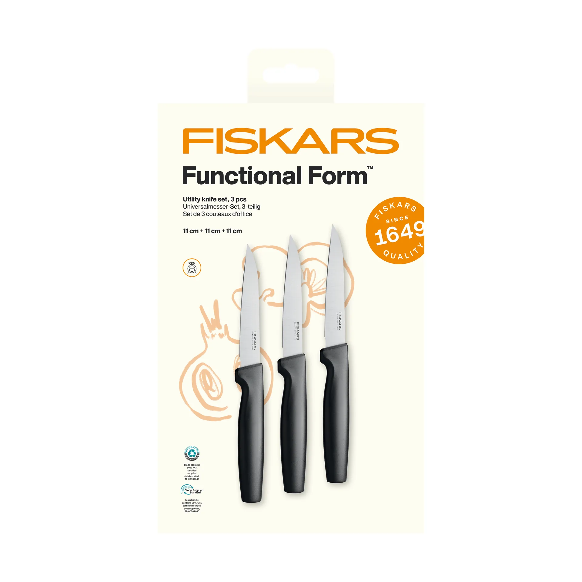 Functional Form conjunto de facas universais, Aço inoxidável, 3 peças Fiskars