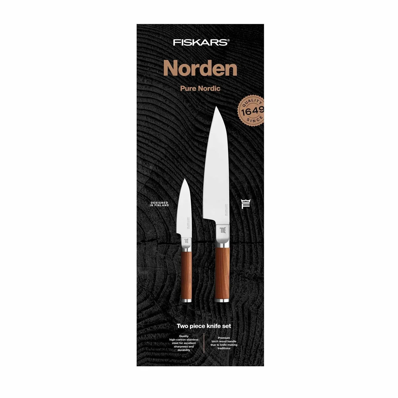 Norden faca de chef + faca para legumes conjunto de facas de 2 peças, Aço inoxidável-bétula Fiskars