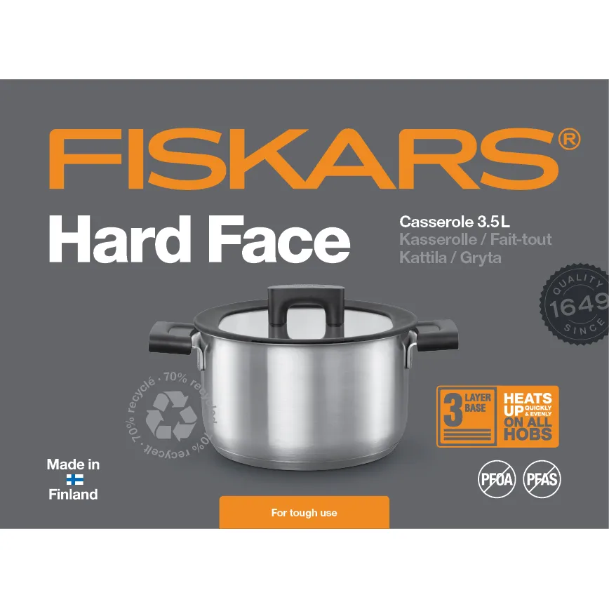 Panela com tampa aço Hard Face, 3,5 l Fiskars