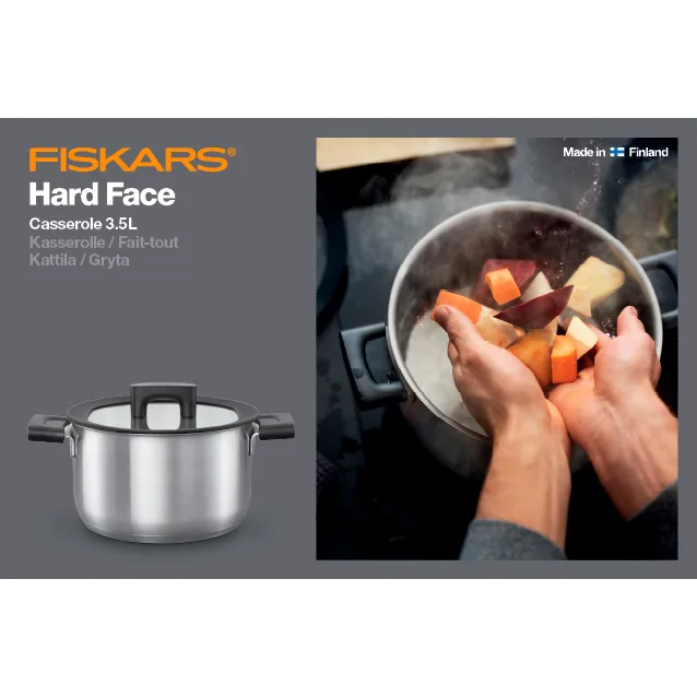 Panela com tampa aço Hard Face, 3,5 l Fiskars