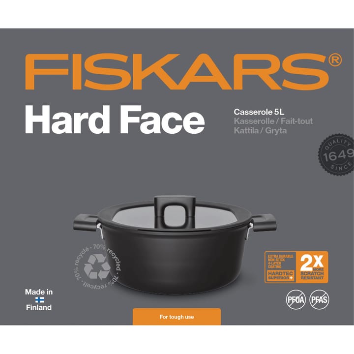 Panela com tampa Hard Face Steel, 5 l Fiskars