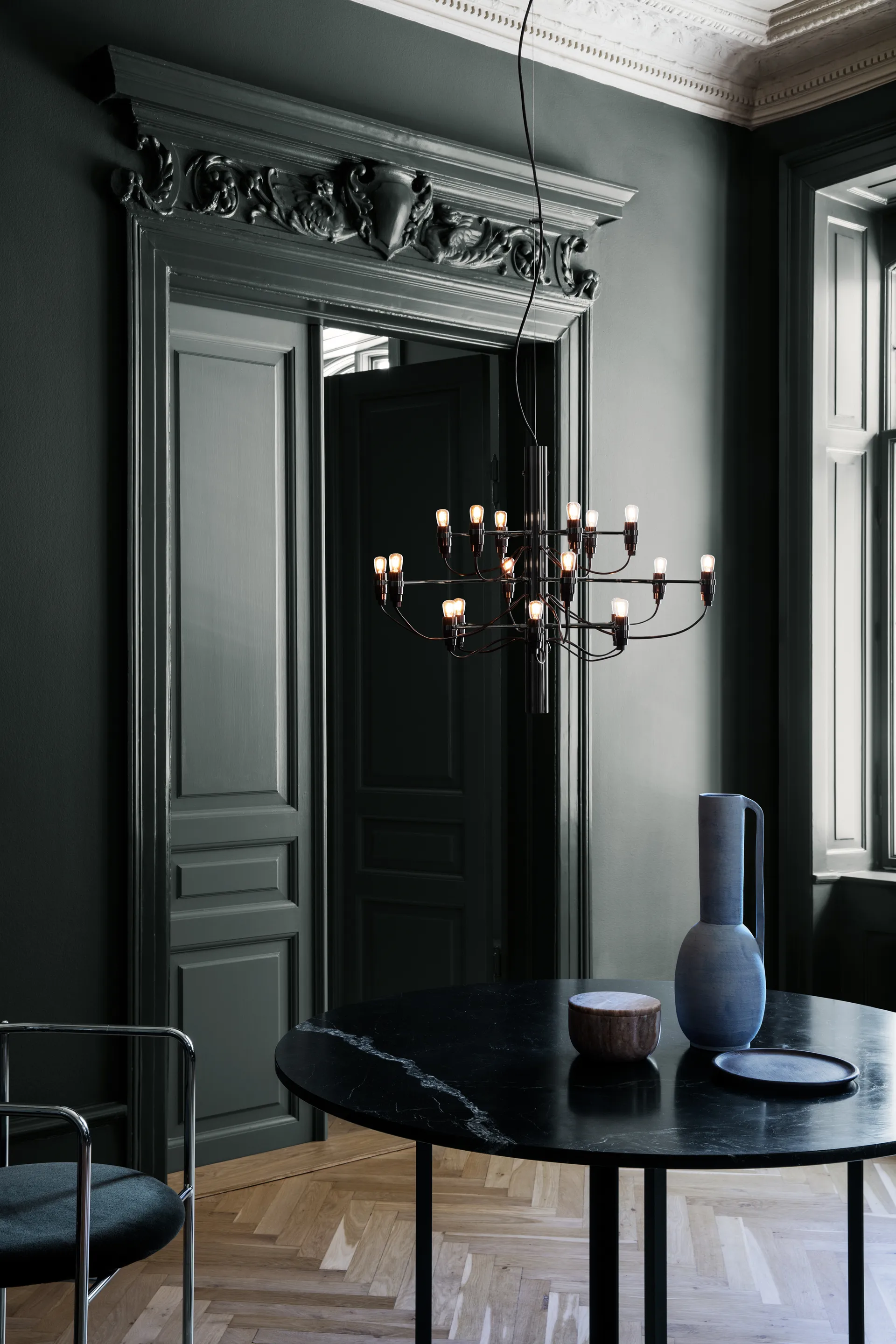 Candelabro 2097 Sarfatti, Matte preto 18 lâmpadas Flos