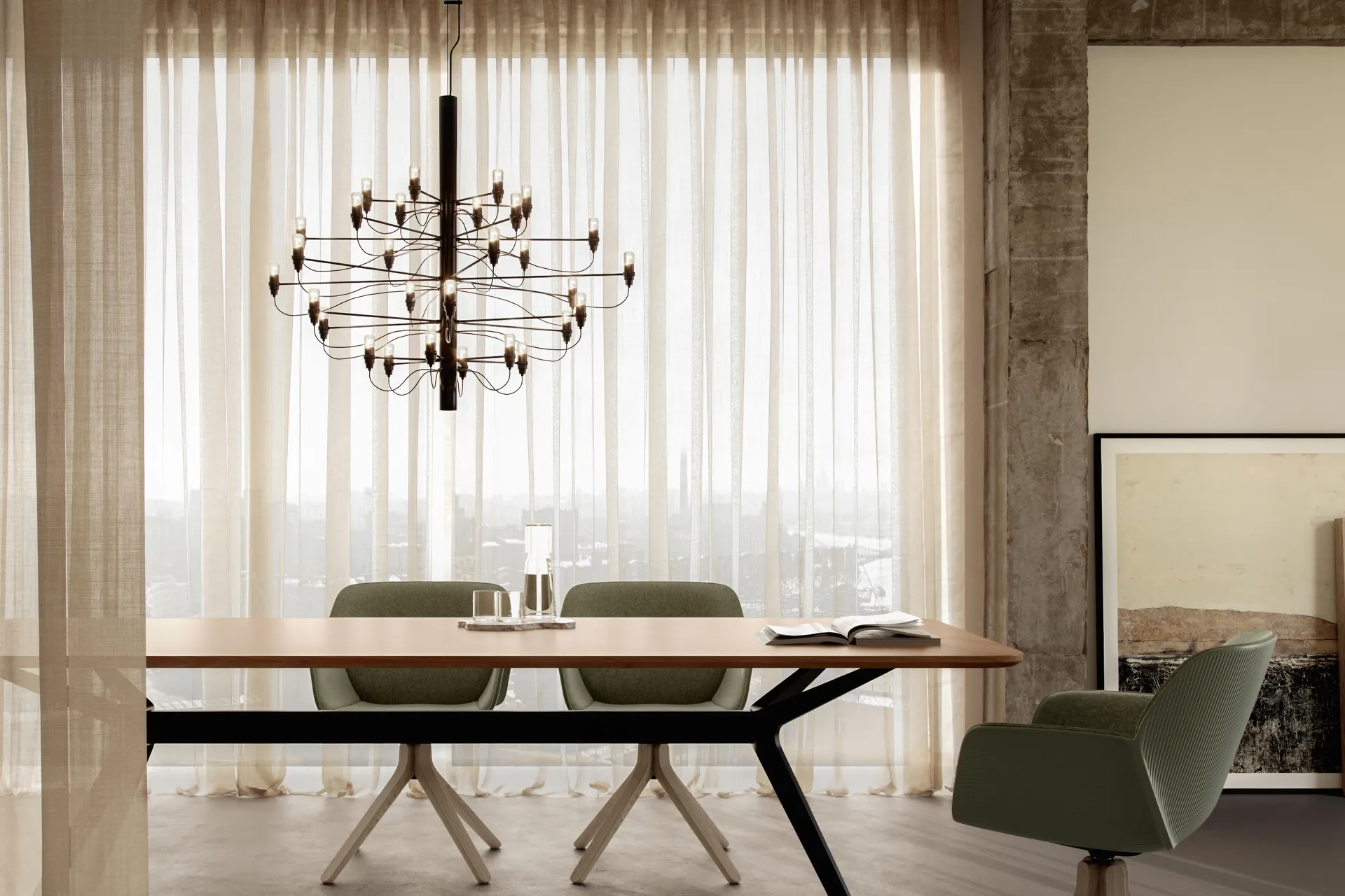 Candelabro 2097 Sarfatti, Preto fosco 30 lâmpadas Flos