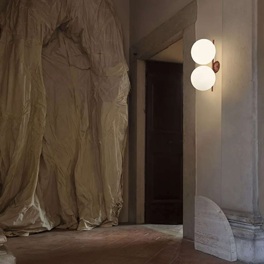 Lâmpada de parede IC lights C/W1 Double, Latão escovado-opala Flos