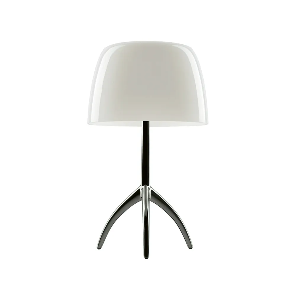 Lumiere Grande candeeiro de mesa regulável, branco quente, cromado preto Foscarini