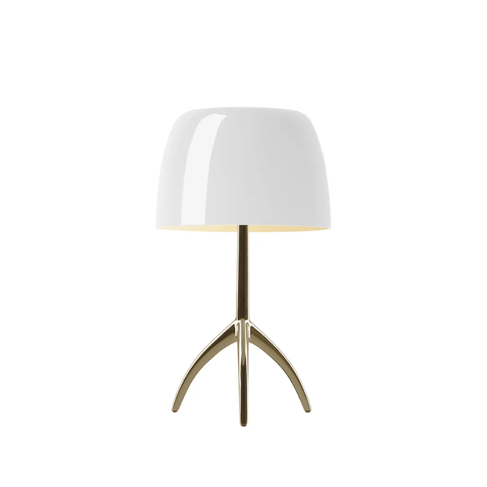 Lumiere Piccola candeeiro de mesa regulável, Ecrã branco-base cor de champanhe Foscarini