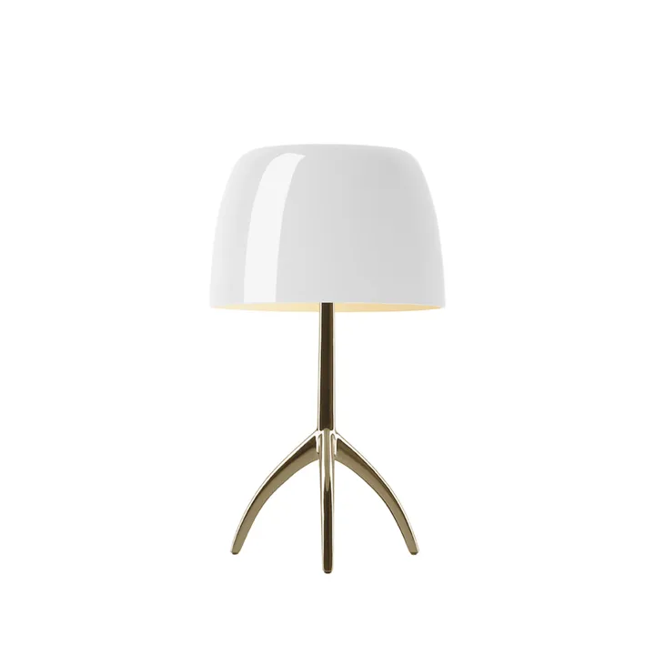 Lumiere Piccola candeeiro de mesa regulável - Ecrã branco-base cor de champanhe - Foscarini