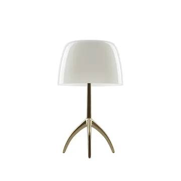 Lumiere Piccola candeeiro de mesa regulável - Ecrã branco quente-base cor de champanhe - Foscarini