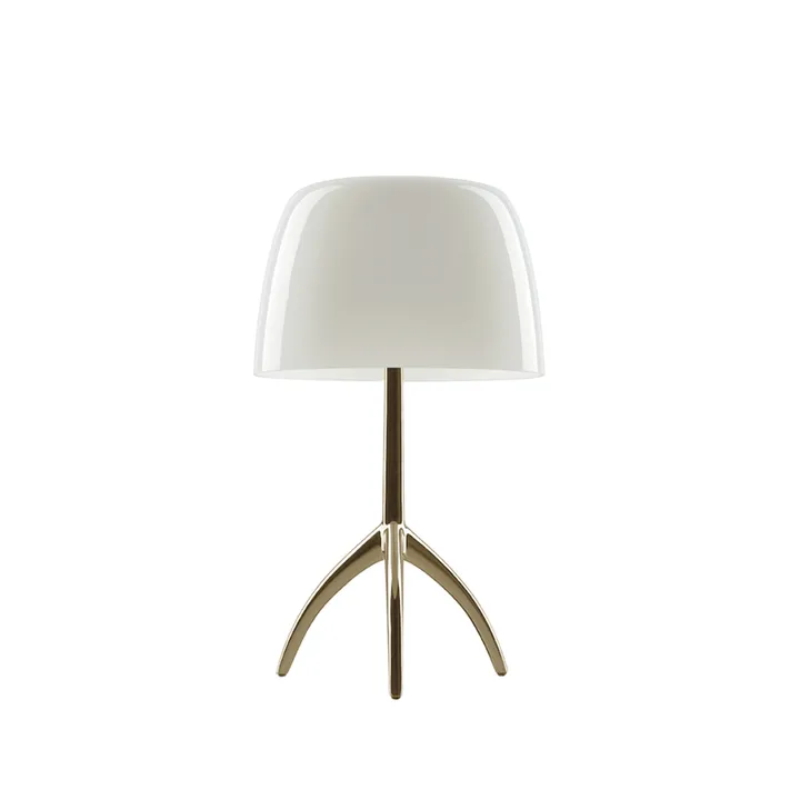 Lumiere Piccola candeeiro de mesa regulável - Ecrã branco quente-base cor de champanhe - Foscarini
