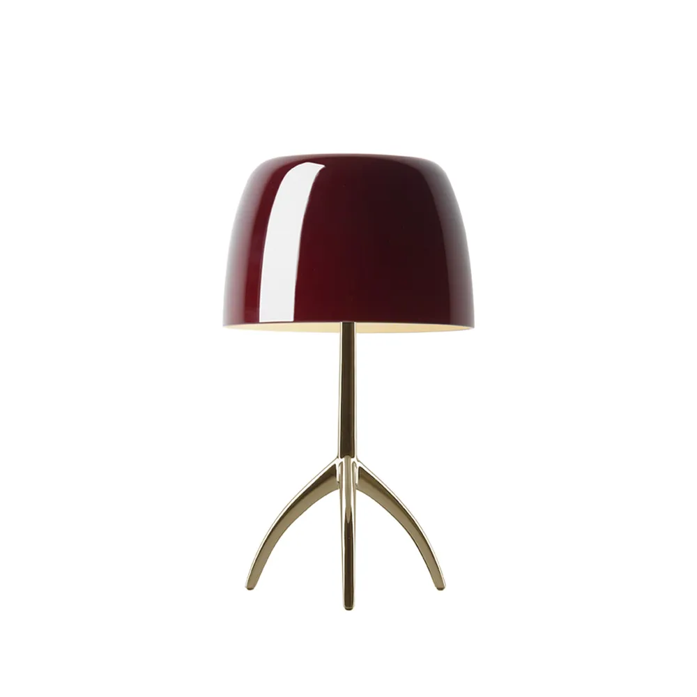 Lumiere Piccola candeeiro de mesa regulável, Ecrã vermelho cereja–base cor de champanhe Foscarini