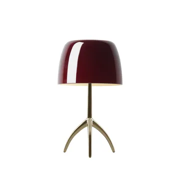 Lumiere Piccola candeeiro de mesa regulável - Ecrã vermelho cereja–base cor de champanhe - Foscarini