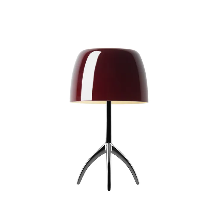 Lumiere Piccola candeeiro de mesa regulável - Ecrã vermelho cereja–pé cromado preto - Foscarini