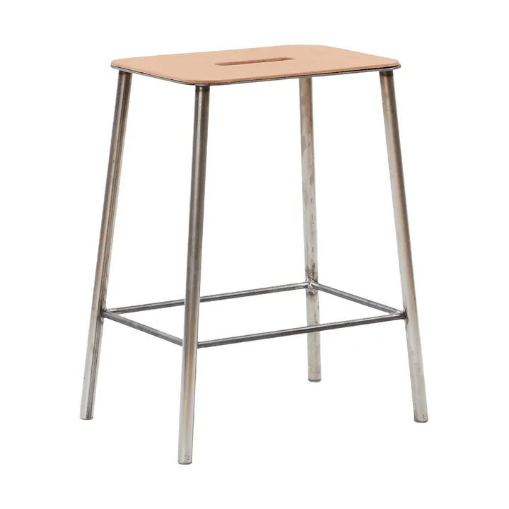 Adam banco - Raw steel-natural leather, H:50 cm - FRAMA