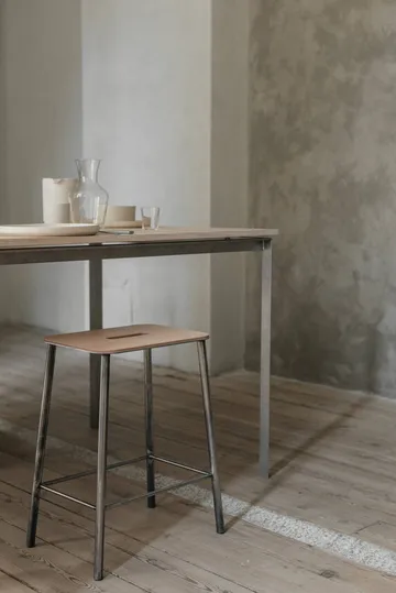 Adam banco - Raw steel-natural leather, H:50 cm - FRAMA