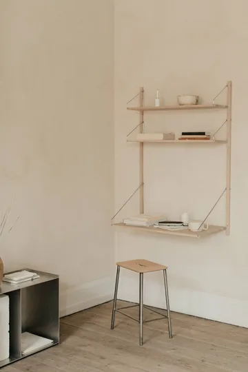 Adam banco - Raw steel-natural leather, H:50 cm - FRAMA
