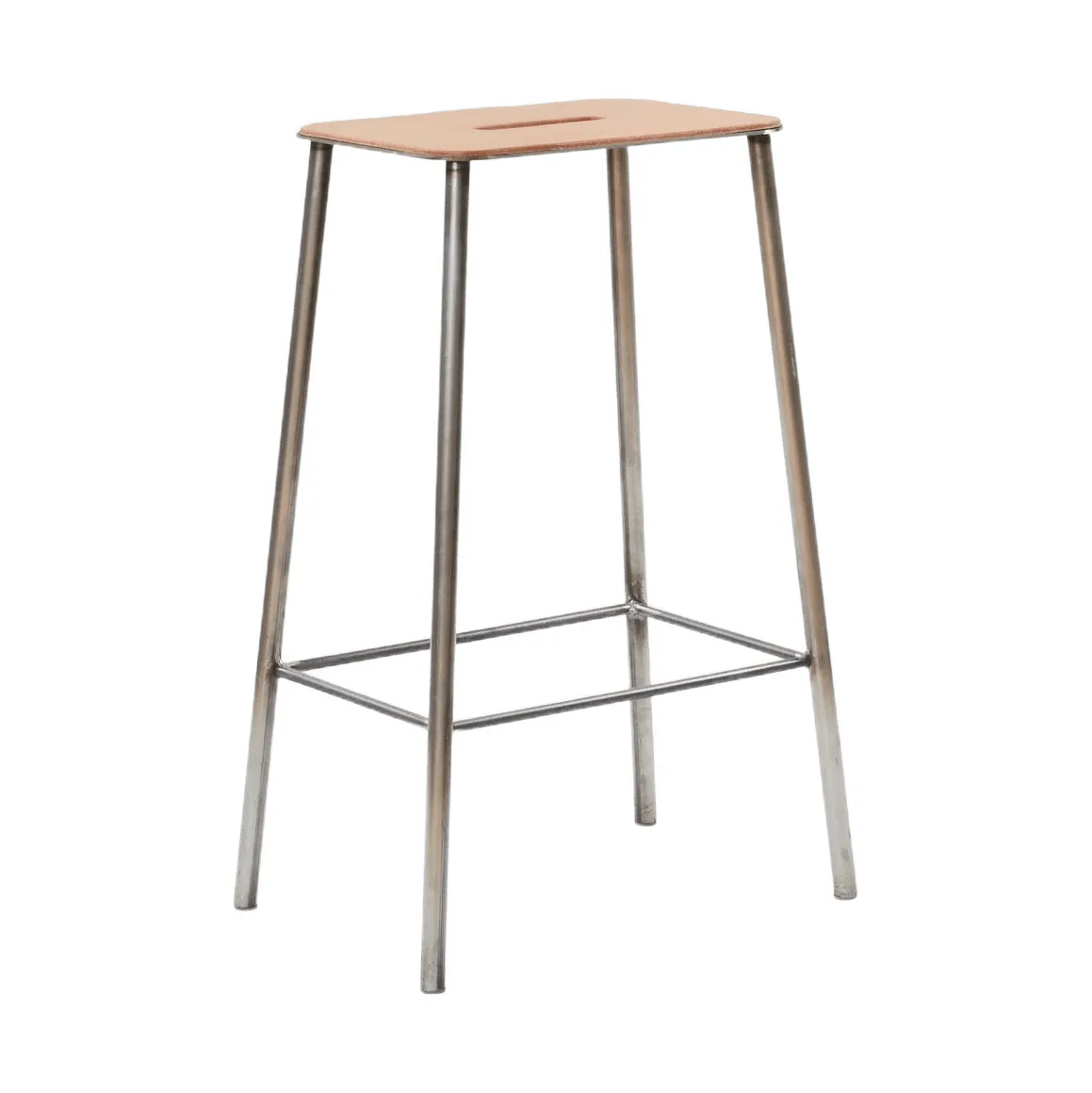Adam banco, Raw steel-natural leather, H:65 cm FRAMA