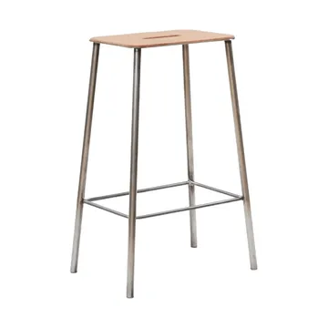 Adam banco - Raw steel-natural leather, H:65 cm - FRAMA