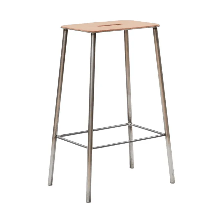 Adam banco - Raw steel-natural leather, H:65 cm - FRAMA