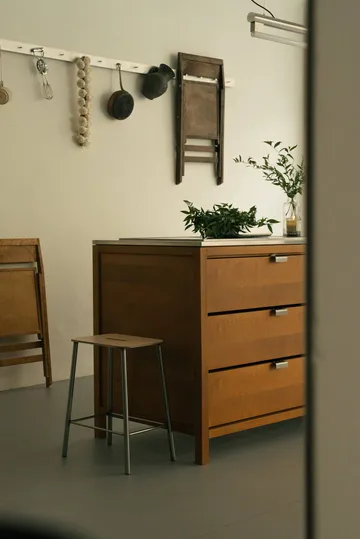 Adam banco - Raw steel-natural leather, H:65 cm - FRAMA