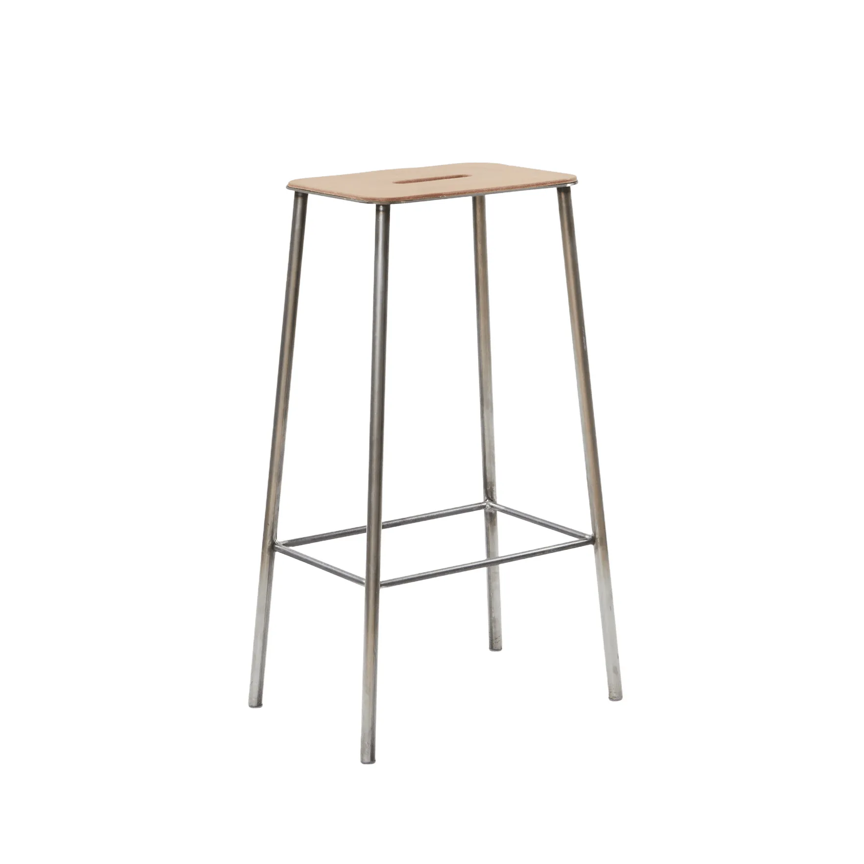 Adam banco, Raw steel-natural leather, H:76 cm FRAMA