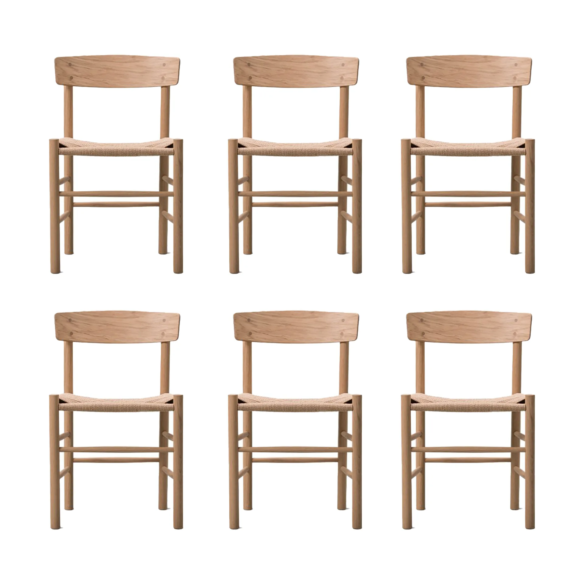 Cadeira J39, Carvalho oleado claro-trançado natural, conjunto de 6,  Fredericia Furniture