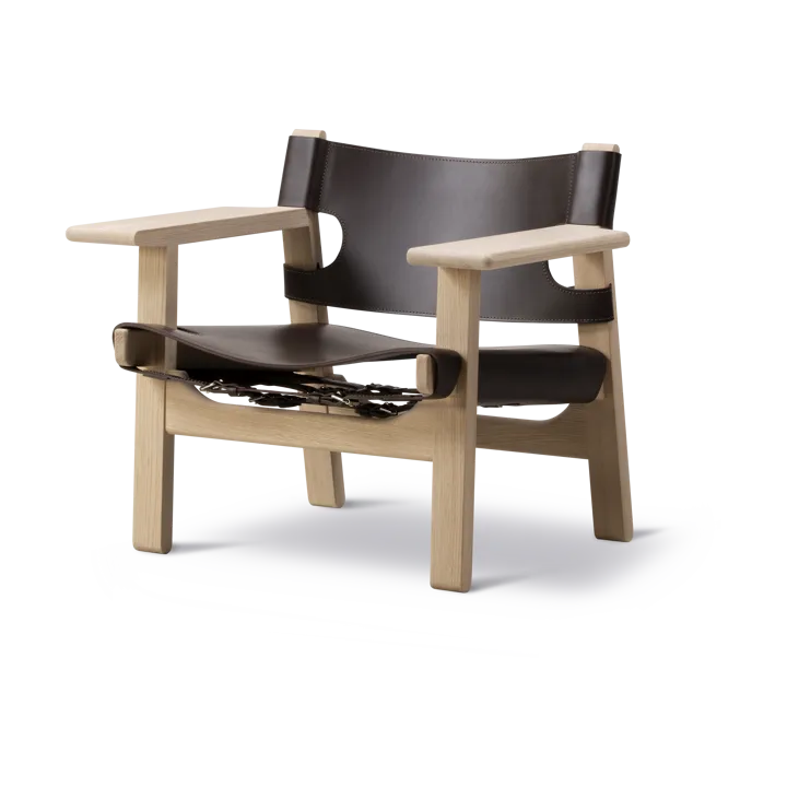 Den spanske cadeira poltrona - Couro castanho escuro-carvalho ensaboado - Fredericia Furniture