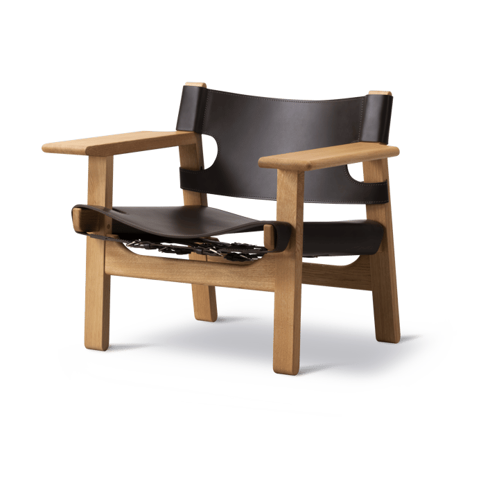 Den spanske cadeira poltrona - Couro castanho-escuro-carvalho envernizado - Fredericia Furniture