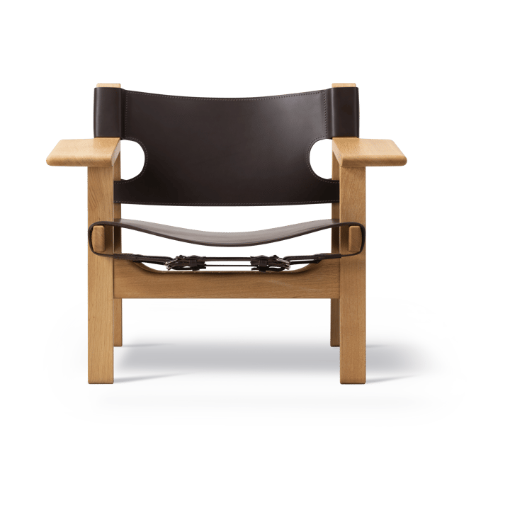 Den spanske cadeira poltrona, Couro castanho-escuro-carvalho envernizado Fredericia Furniture