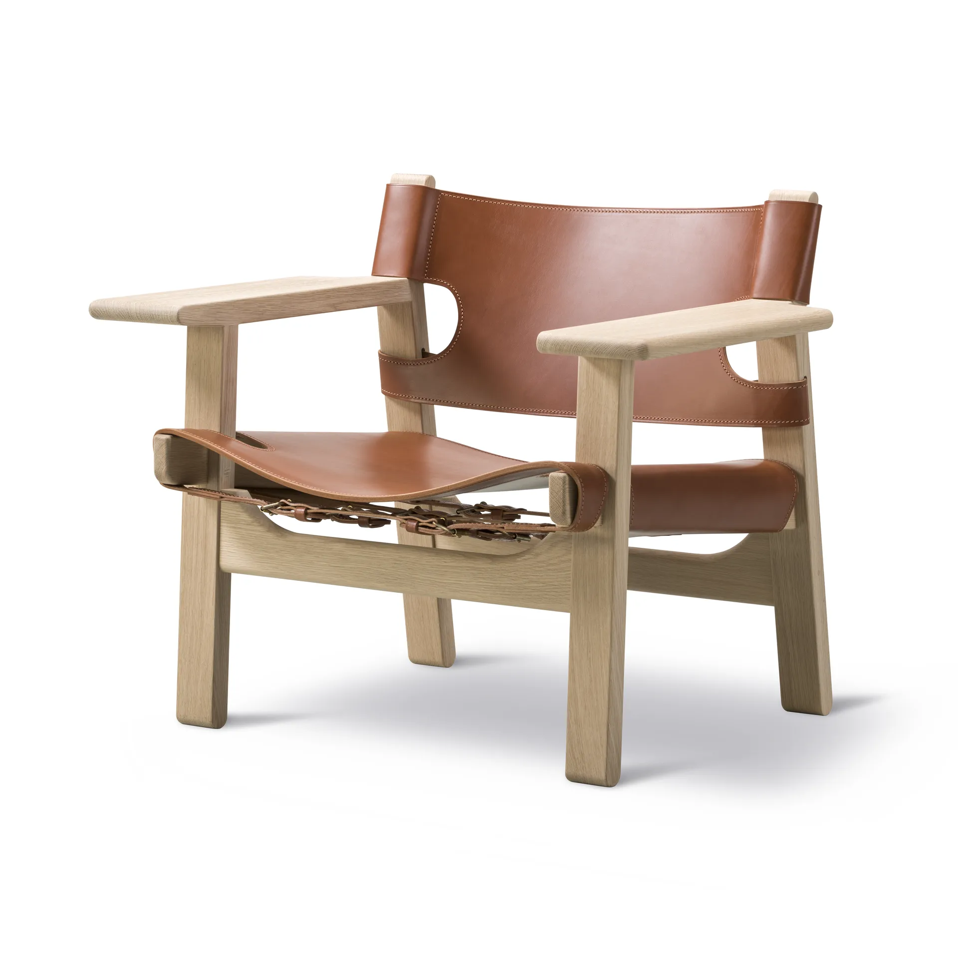 Den spanske cadeira poltrona, Couro cognac-madeira de carvalho claro oleada Fredericia Furniture