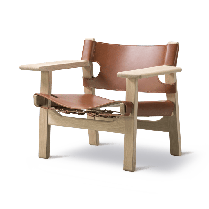 Den spanske cadeira poltrona, Couro cognac-madeira de carvalho claro oleada Fredericia Furniture