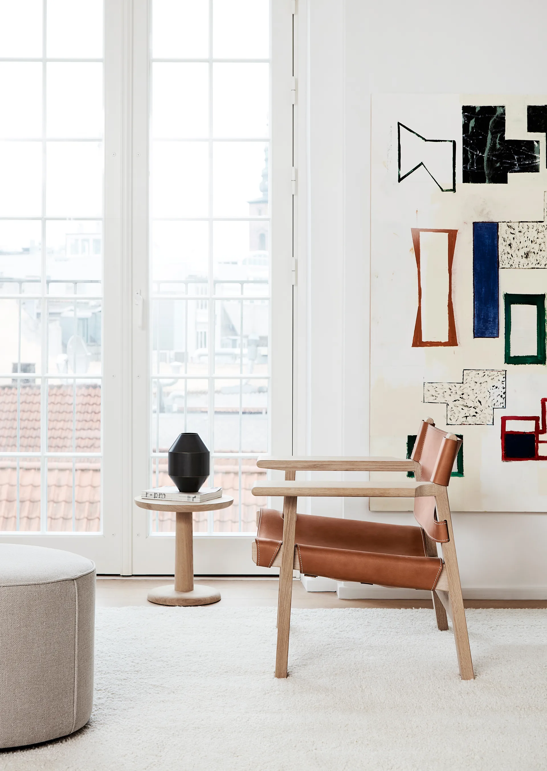 Den spanske cadeira poltrona, Couro cognac-madeira de carvalho claro oleada Fredericia Furniture