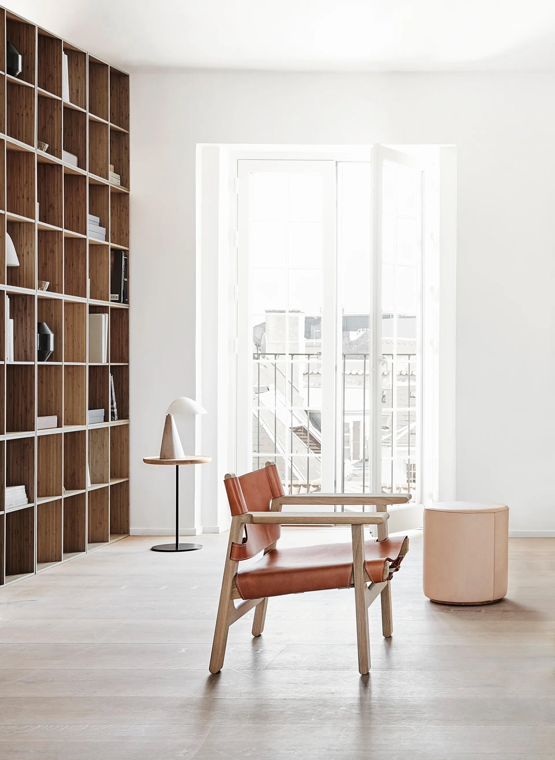 Den spanske cadeira poltrona, Couro cognac-madeira de carvalho claro oleada Fredericia Furniture