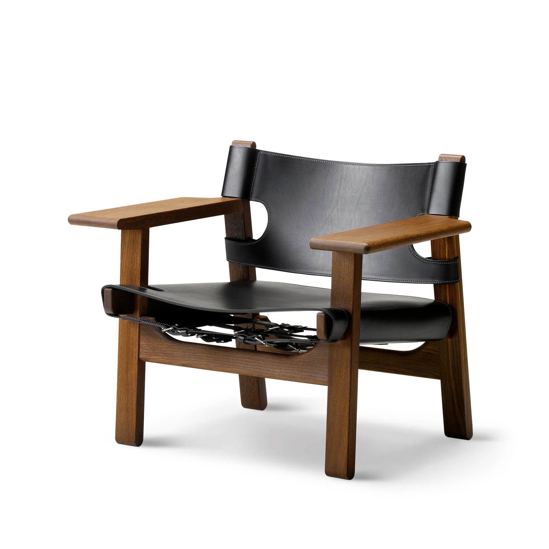 Den spanske cadeira poltrona, Couro preto-carvalho fumado Fredericia Furniture