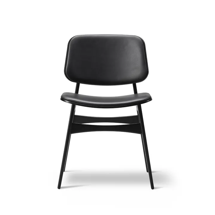 Søborg 3052 base de madeira cadeira totalmente estofada - couro omni 301 preto, pernas de carvalho lacado preto - Fredericia Furniture