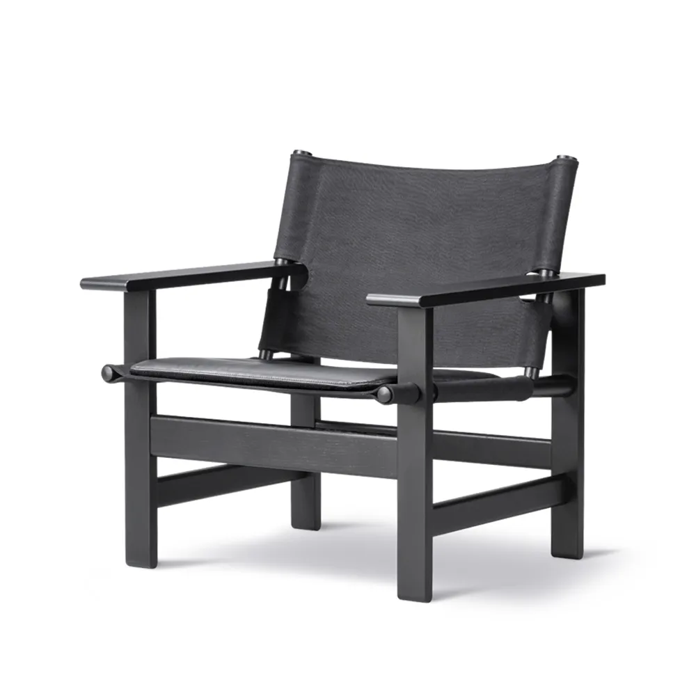 The Canvas Chair poltrona, Canvas preto-olmo envernizado preto, incl. almofada em couro preto Fredericia Furniture