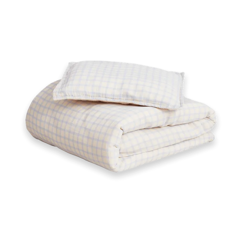 Conjunto de cama baby Gingham Sky Blue Muslin, 70x80 cm/28x35 cm Garbo&Friends