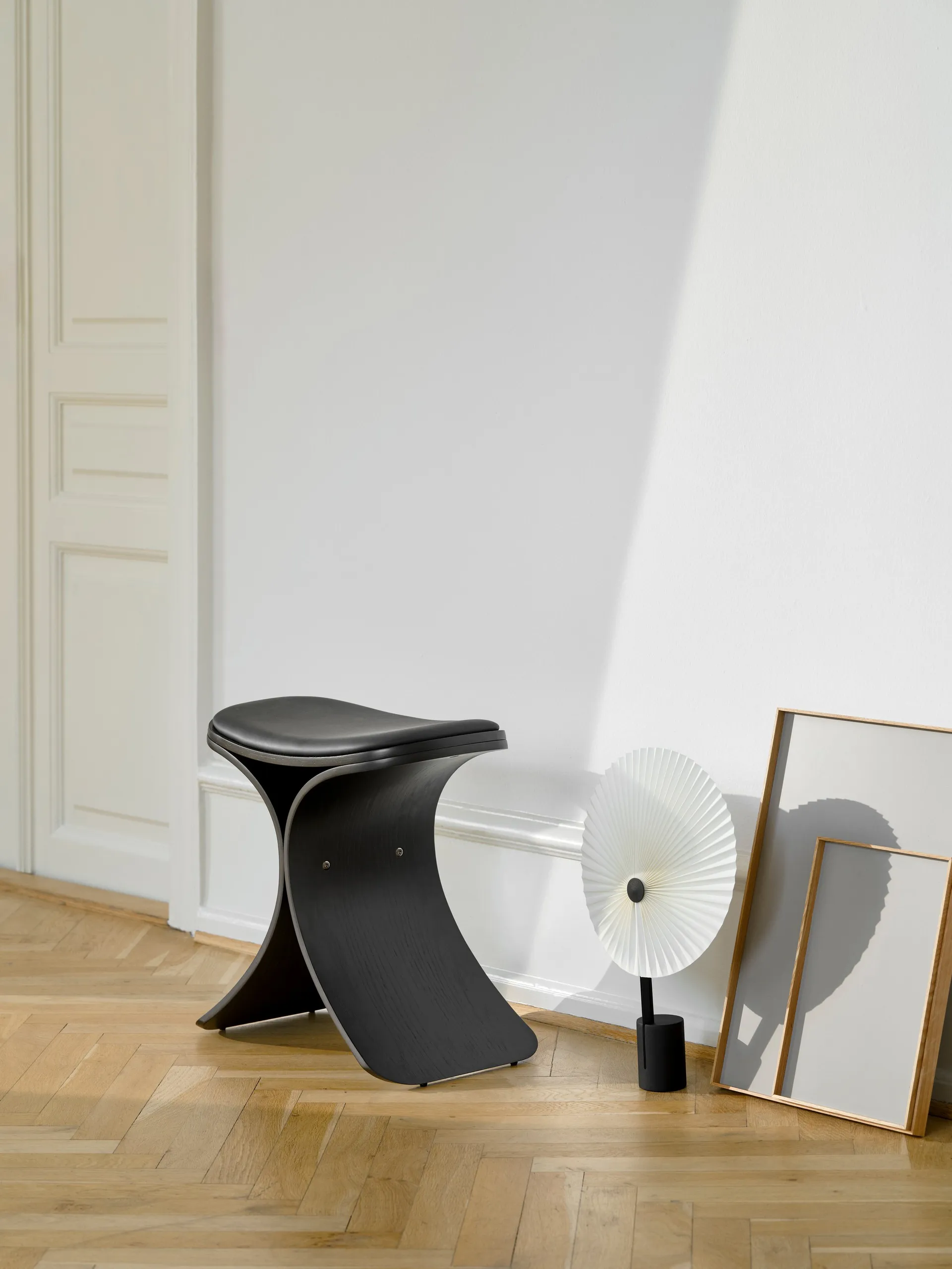 Luno banco 48x28x72 cm, Carvalho preto-couro preto Gejst